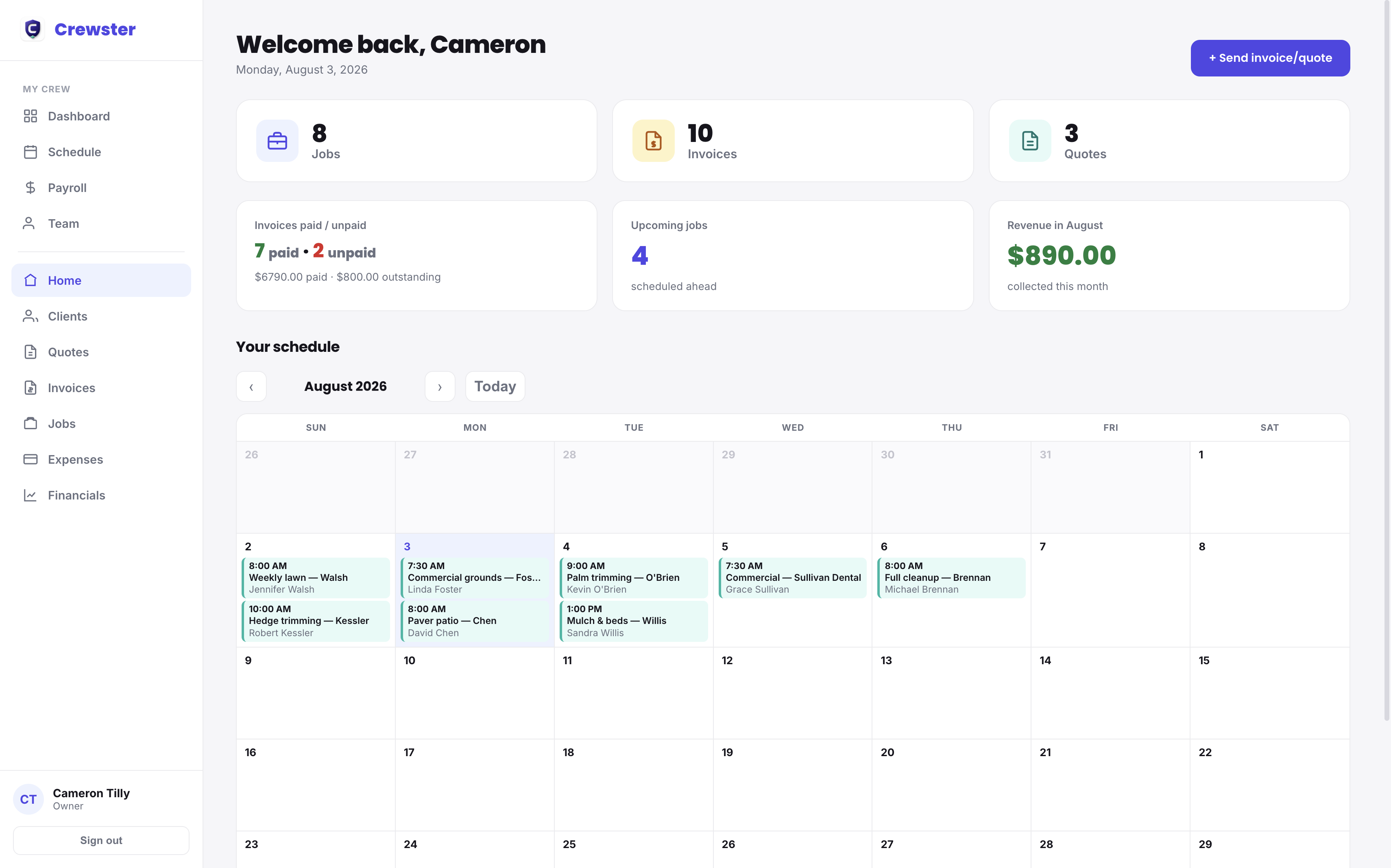 Crewster dashboard on desktop