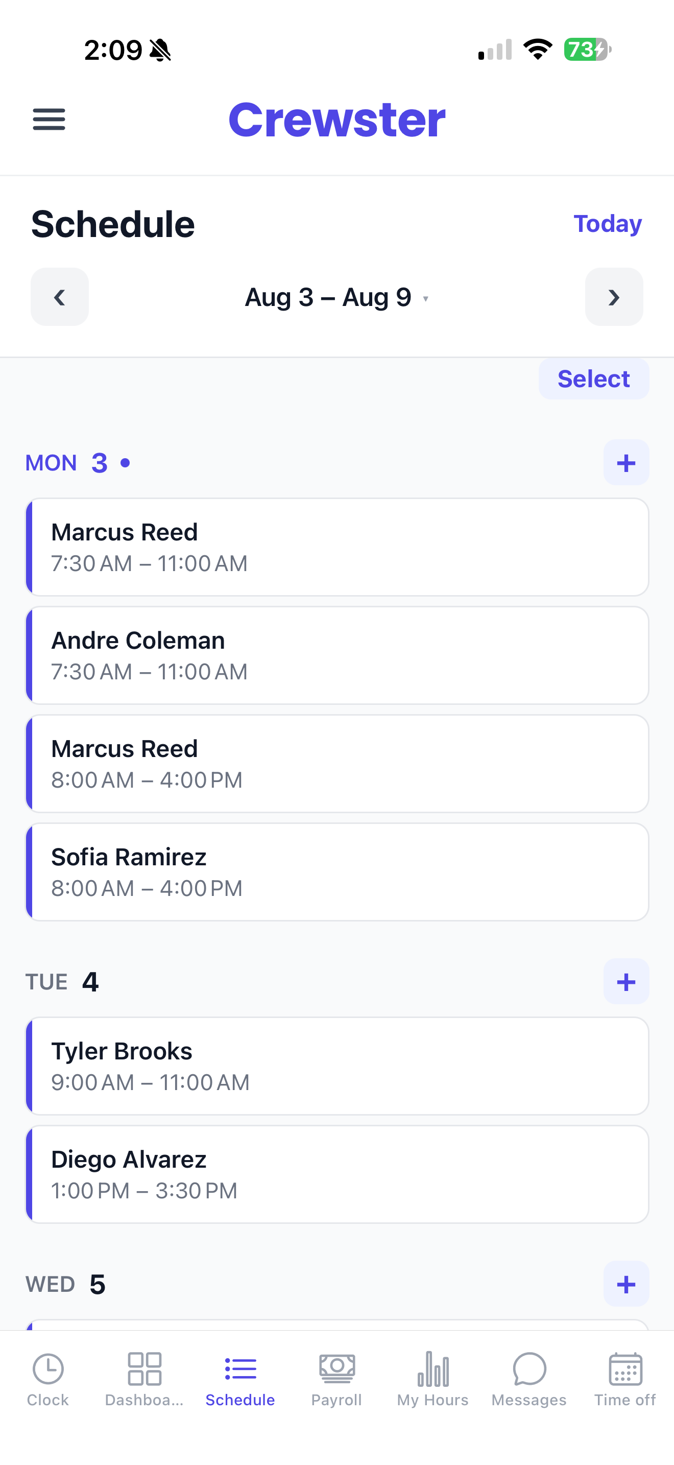 Crewster schedule on iPhone